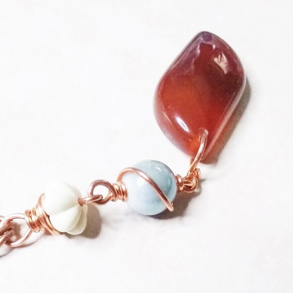 Russet & Brown Agate Beaded Pendant + Copper Chain! Rustic & Rugged Necklace - Picture 2 of 6